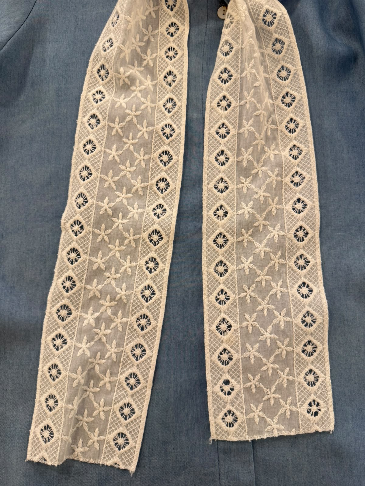 Camisa cuello lazada y puños bordado inglés