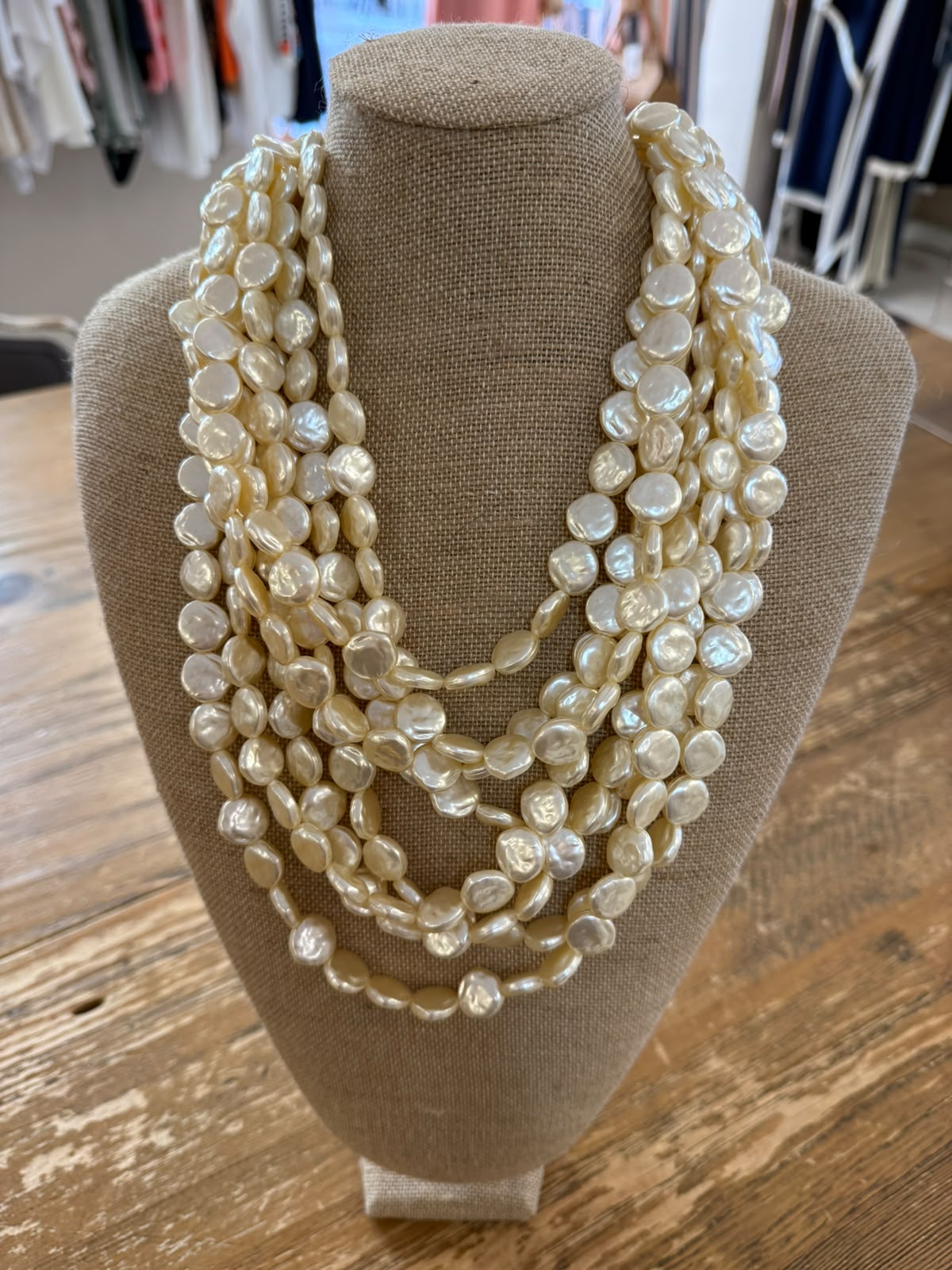 Collar Efecto Perla Redonda Plana
