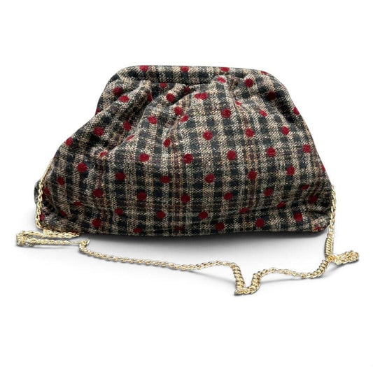 Clutch textil cuadros combi topos