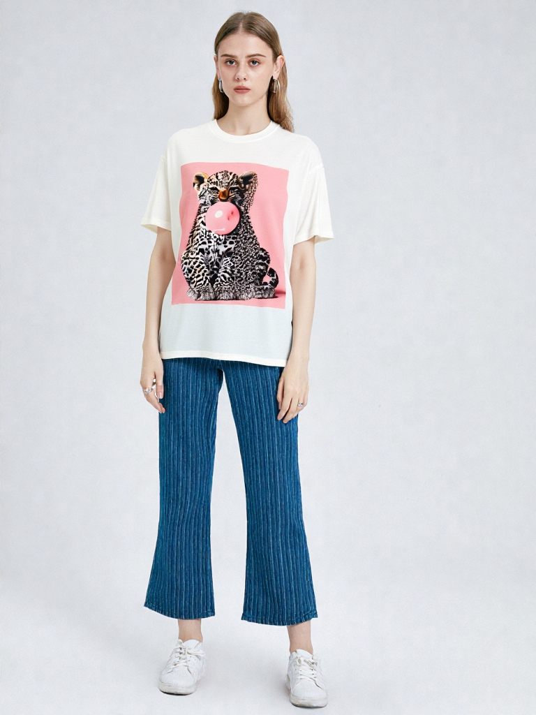 Camiseta Leopardo Chicle Rosa
