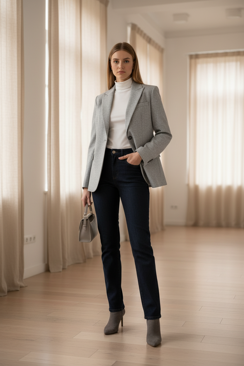 Blazer gris look casual chic