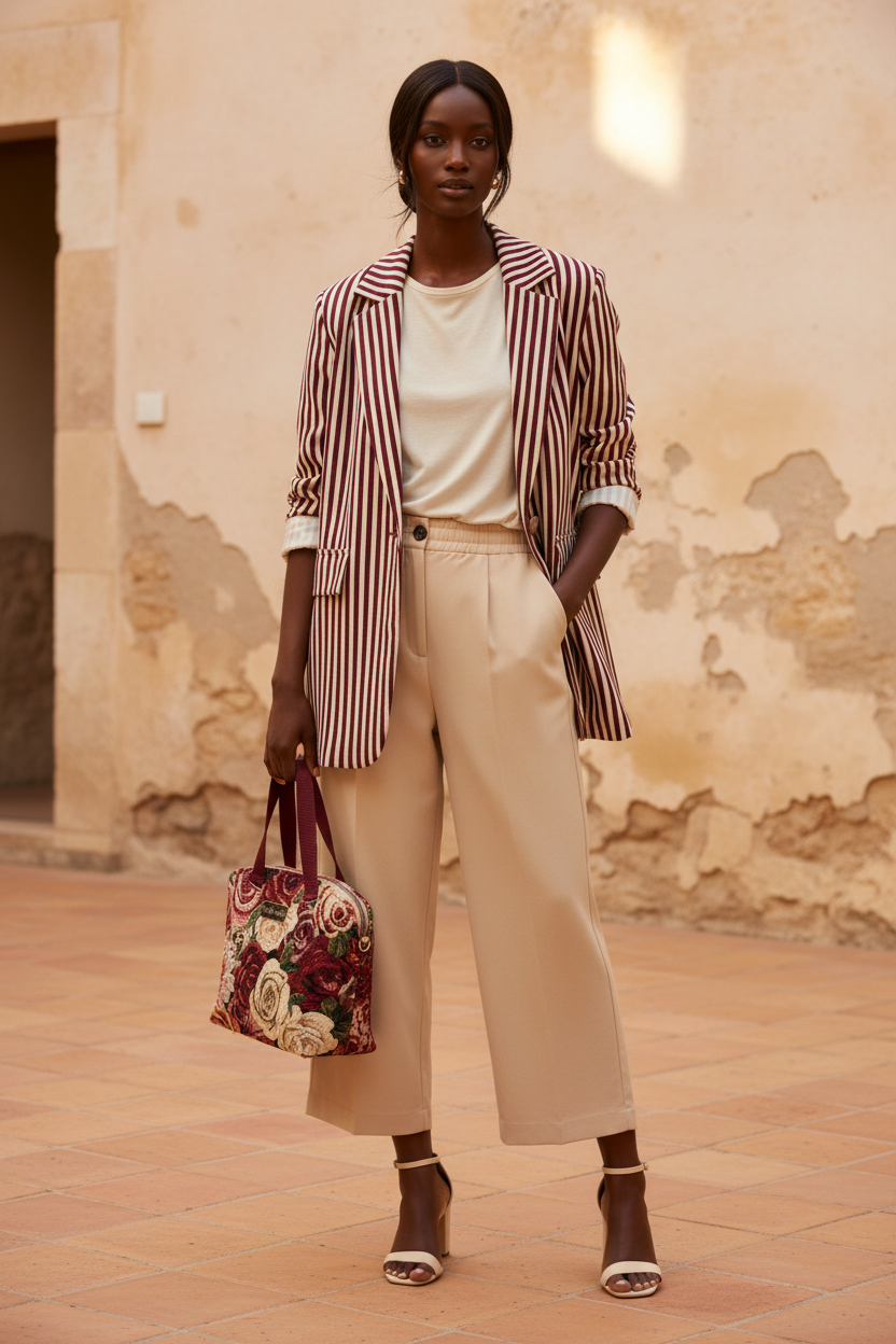Blazer rayas finas + modelo negra - Look 1