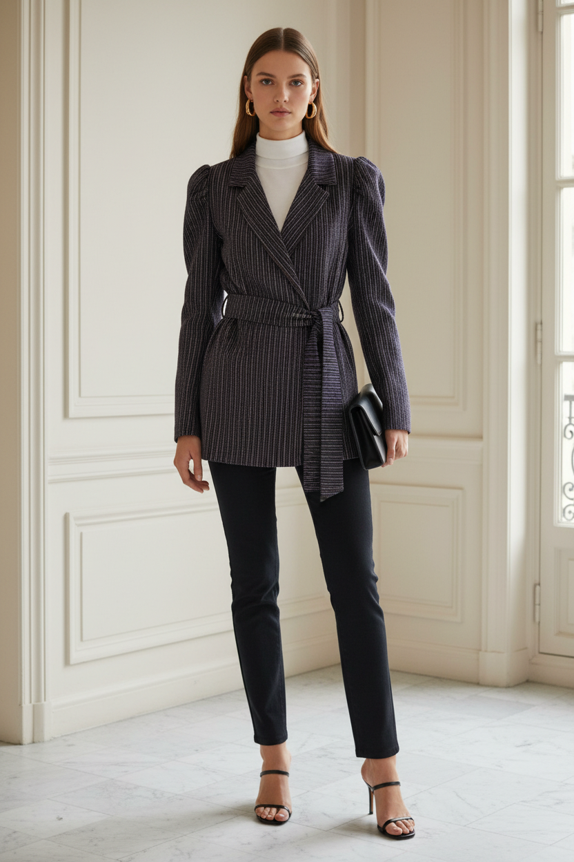 Blazer Retro Rayas Azul Look Mixto
