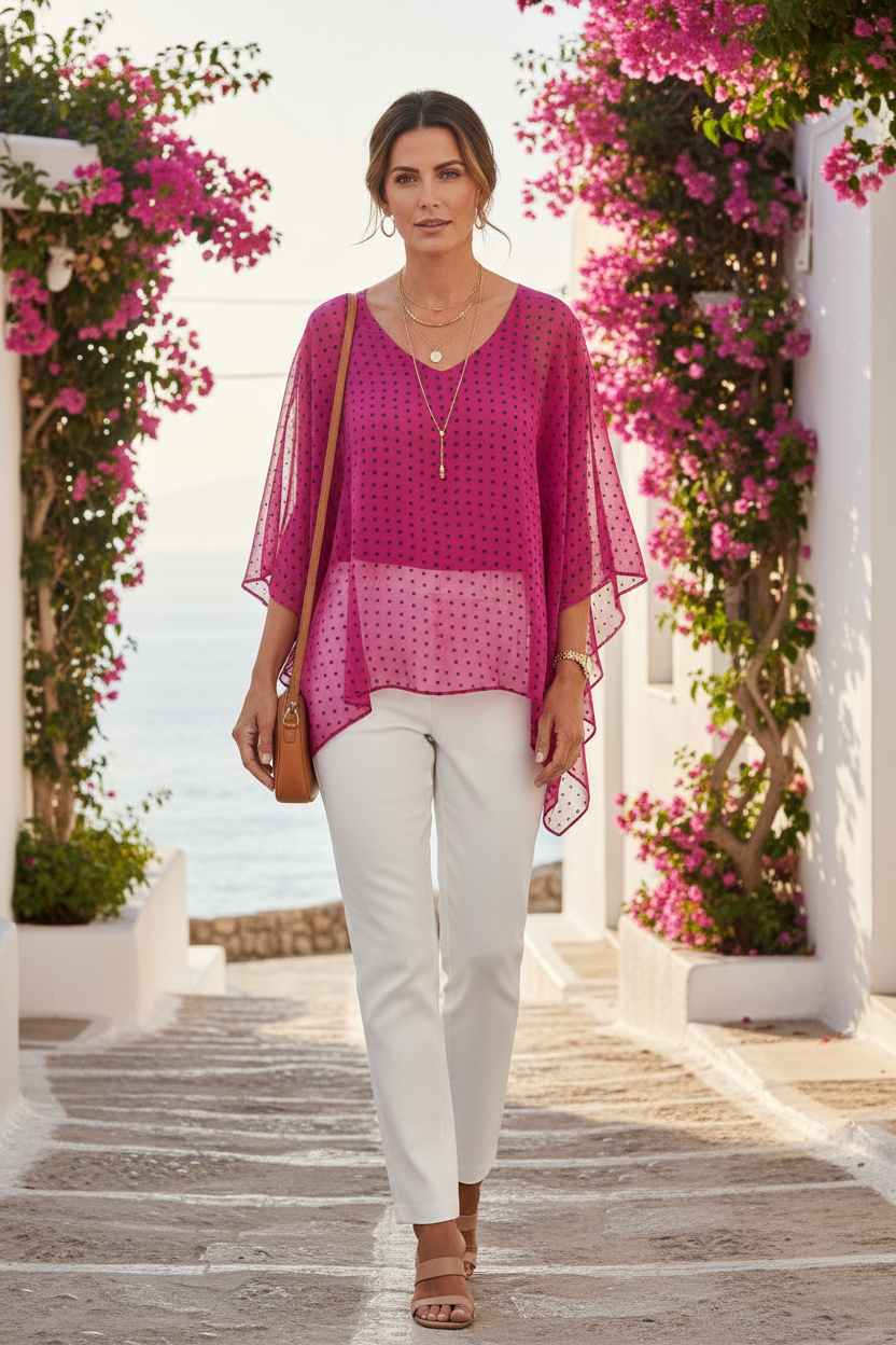 Blusa fucsia corta con lunares