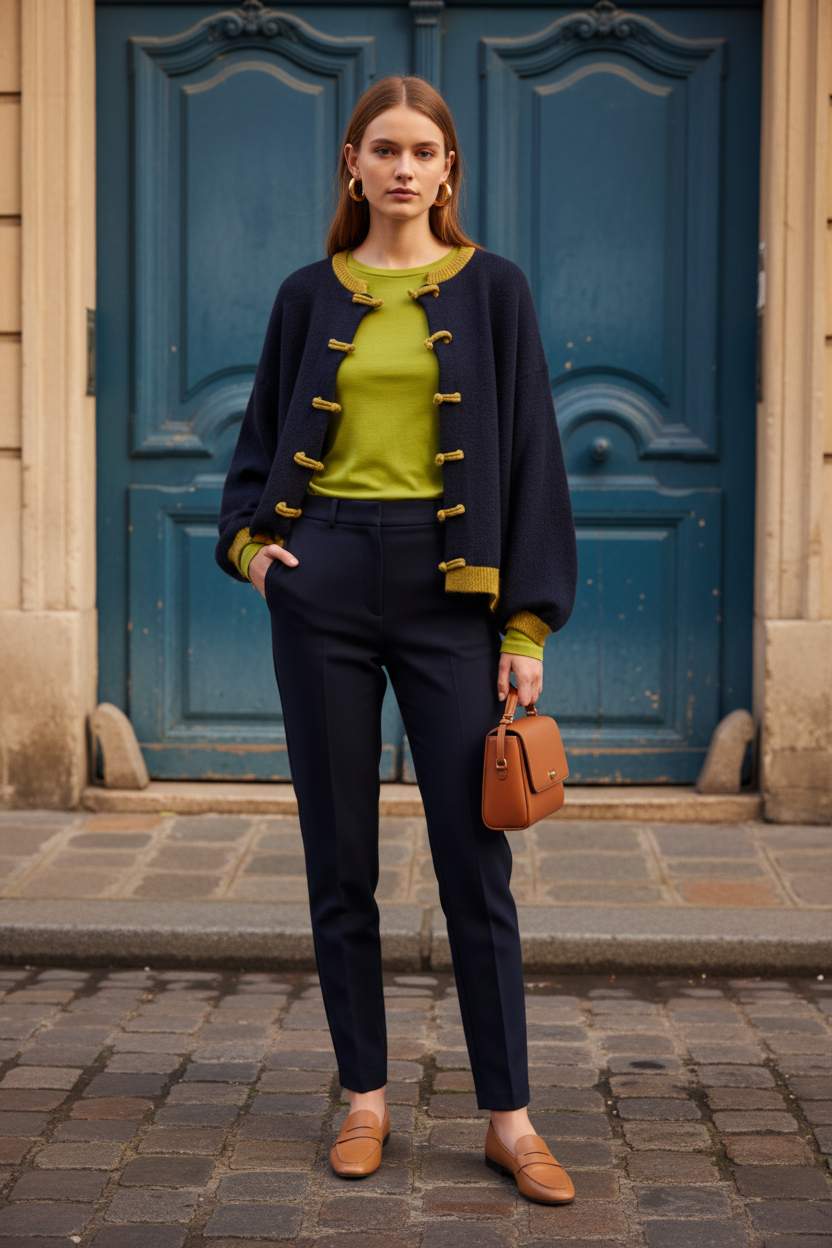 Cárdigan Militar + Camiseta Verde – París