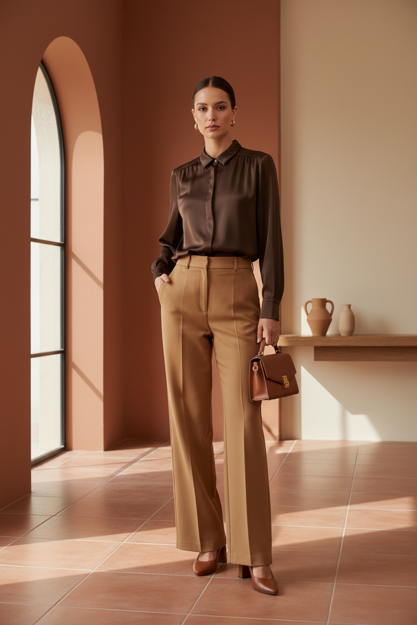 Camisa Satinada Marrón — Look