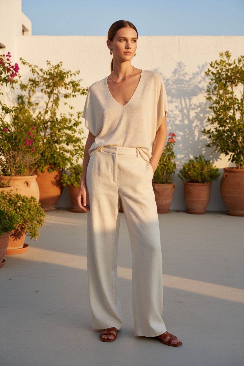 Camiseta Punto Beige – Modelo delgada