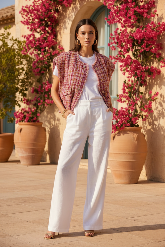 Chaleco tweed crop - look mediterráneo