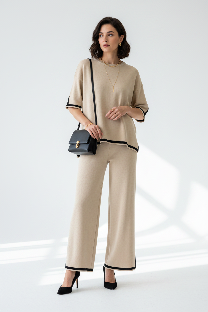 Conjunto punto beige look estudio