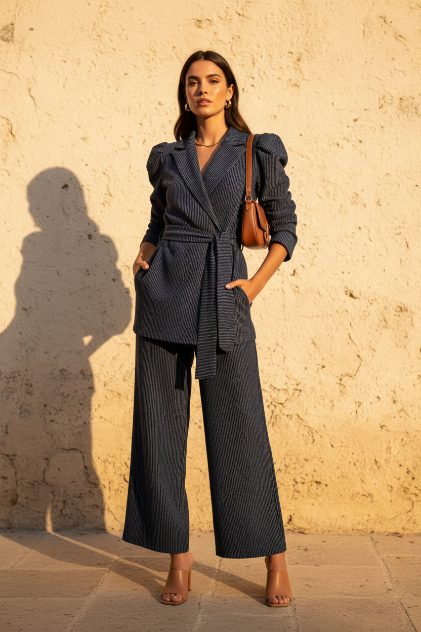 Conjunto Retro Rayas Azul con Blazer
