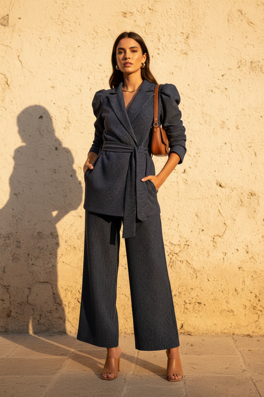 Conjunto Retro Rayas Azul con Blazer