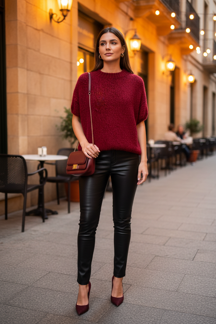 Jersey burdeos bouclé look café