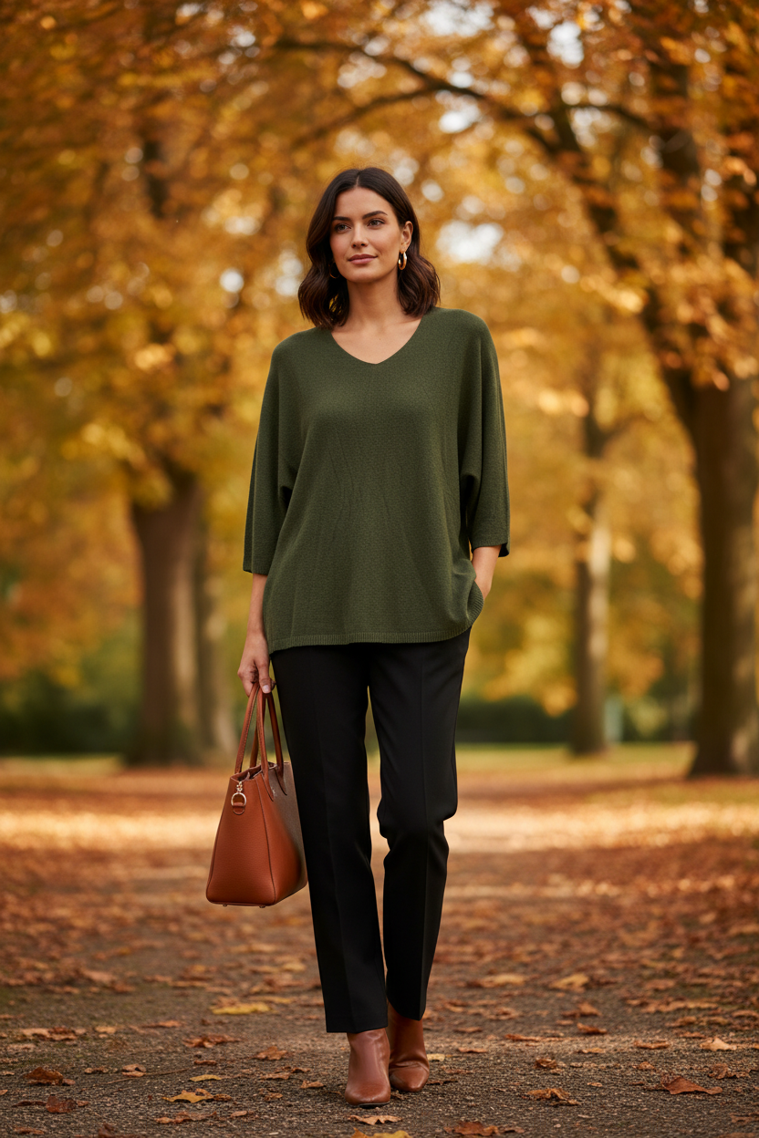 Jersey verde oliva look otoño