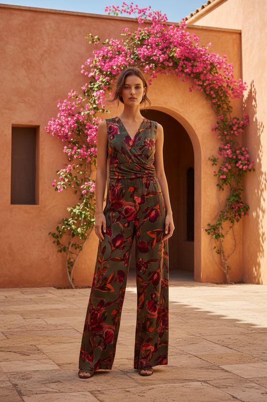 Mono beige floral - patio mediterráneo