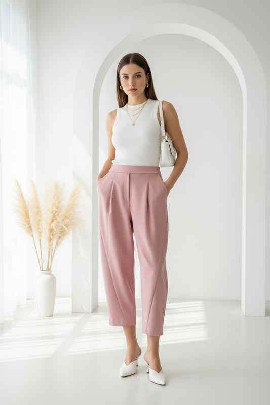 Pantalón barrel rosa look studio