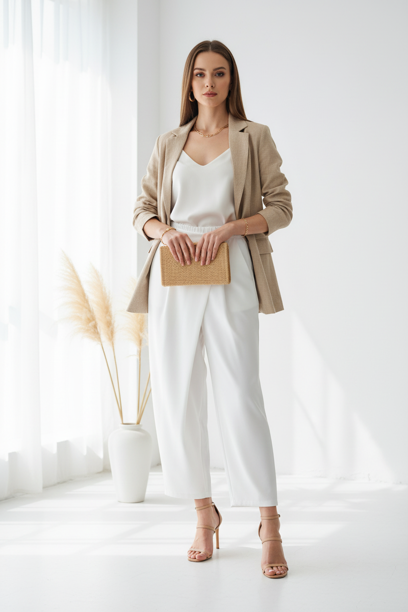 Pantalón blanco tobillero con modelo