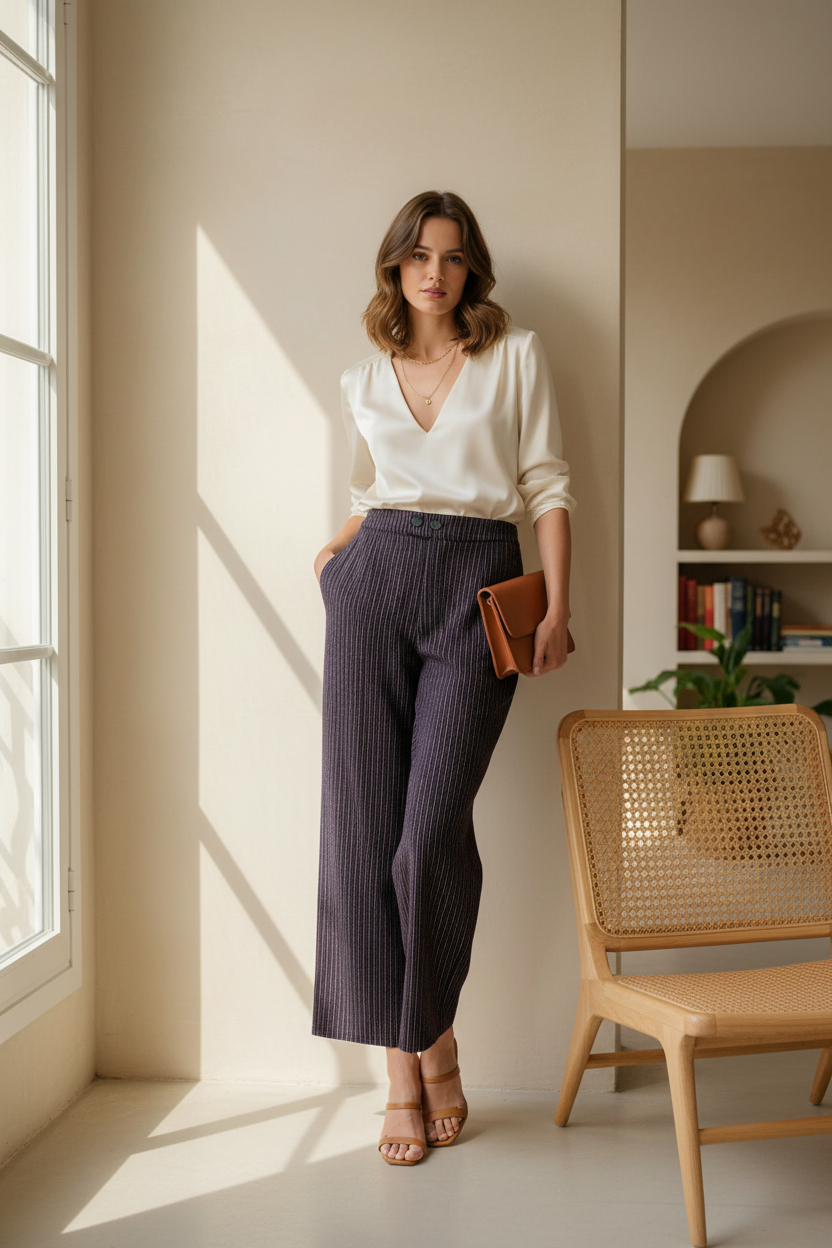Pantalón Burdeos con Blusa Satén