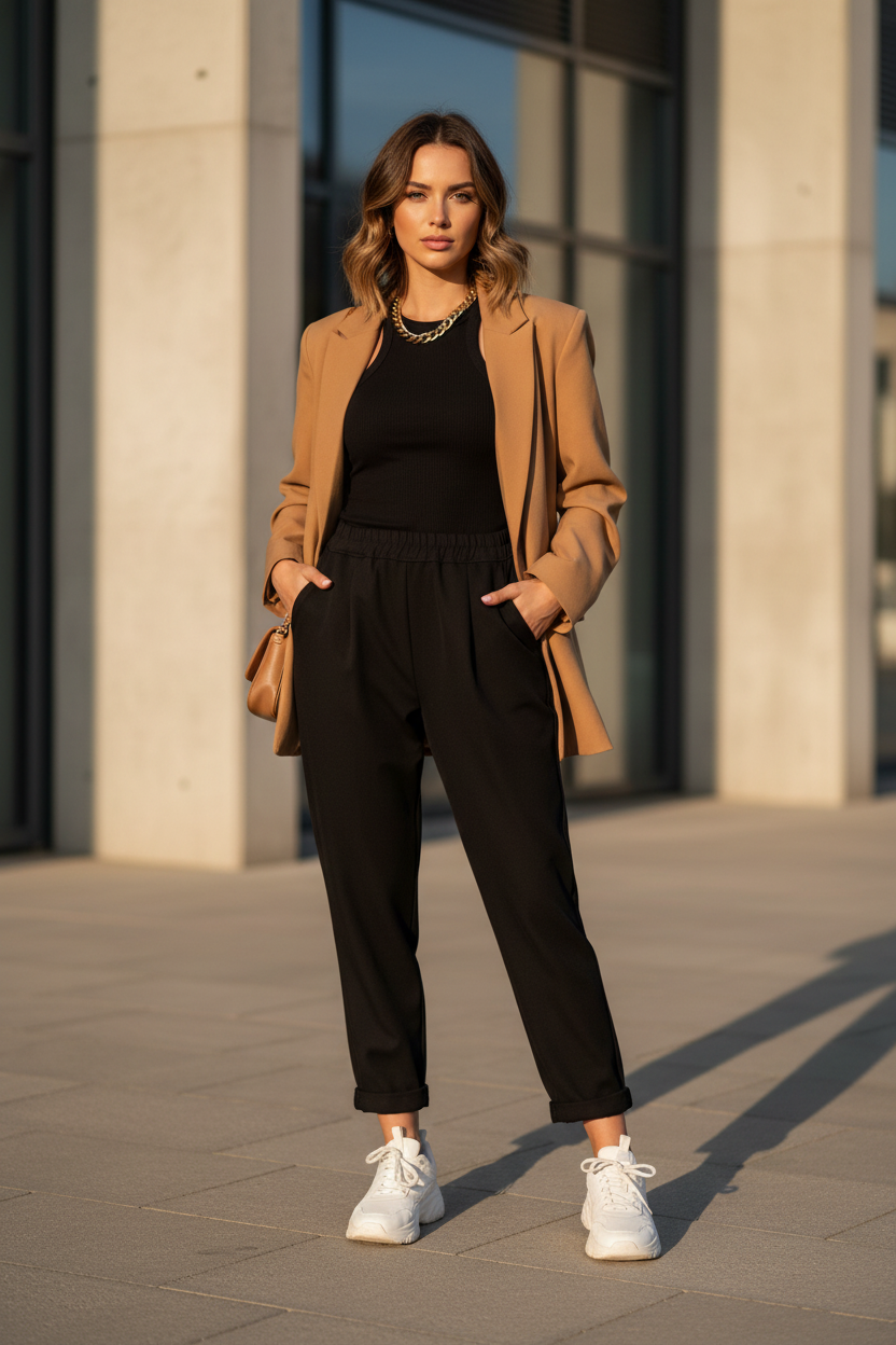 Pantalón Negro Carrot - Look Casual Chic