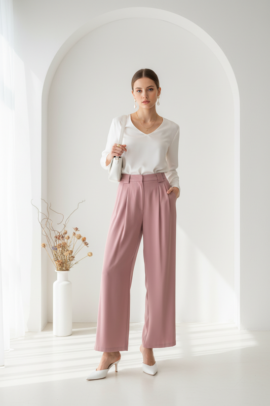 Pantalón vestir rosa look studio