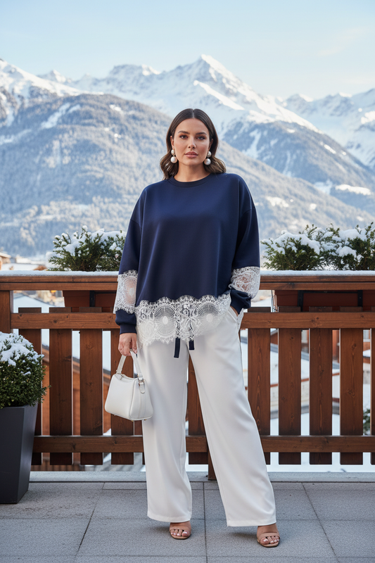 Sudadera Navy Encaje Talla Grande Look 2