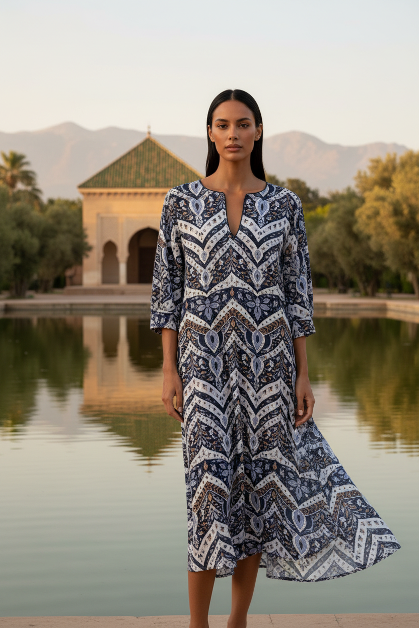Vestido estilo túnica estampado 100% algodón