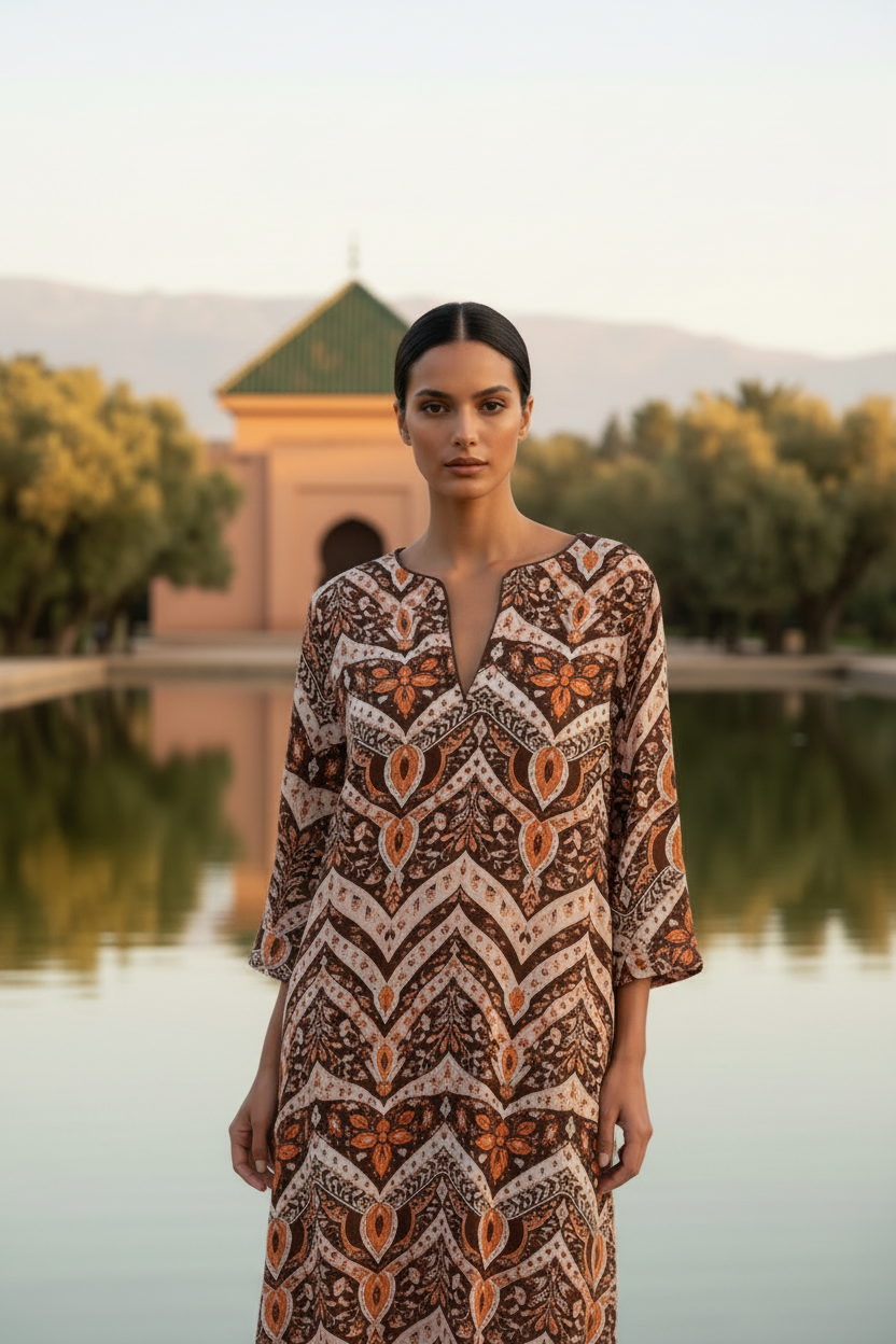 Vestido estilo túnica estampado 100% algodón