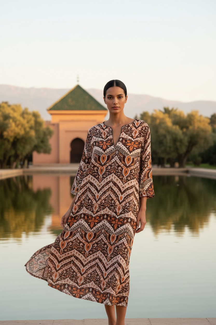 Vestido estilo túnica estampado 100% algodón