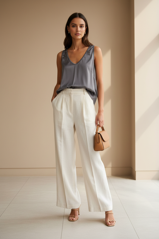 Top Satinado Gris — Look 1