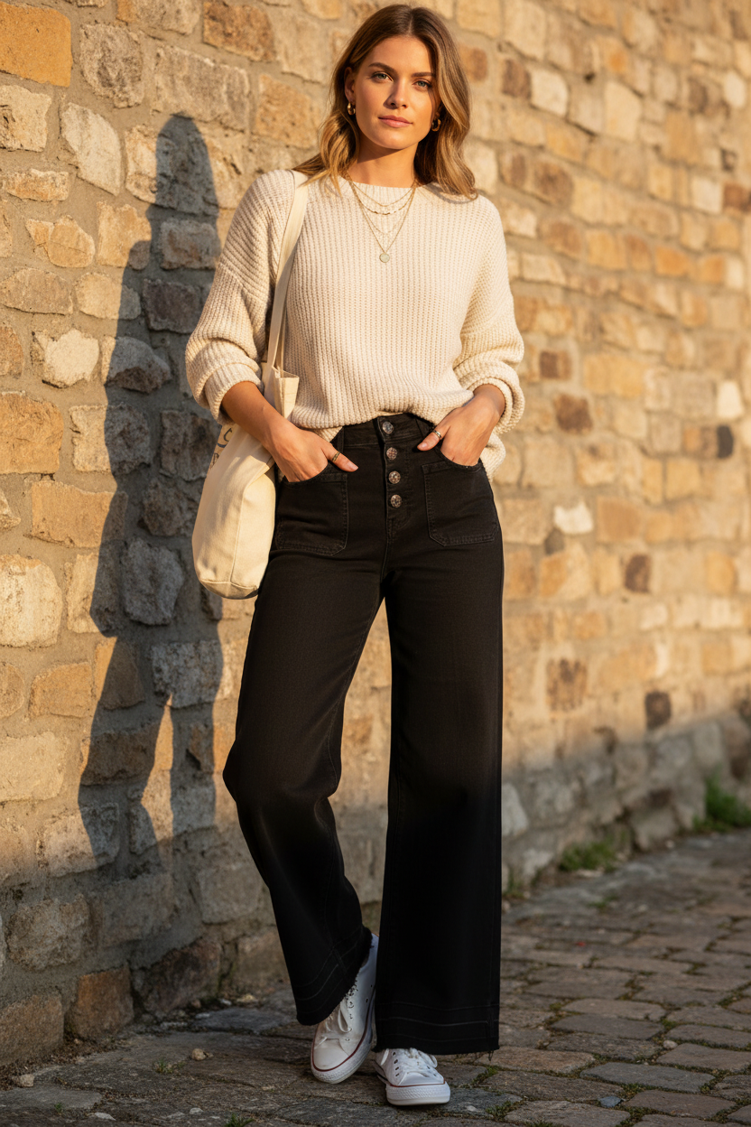 Vaquero botones florales look casual