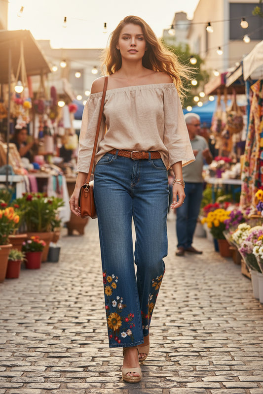 Vaquero floral bordado - Look 2
