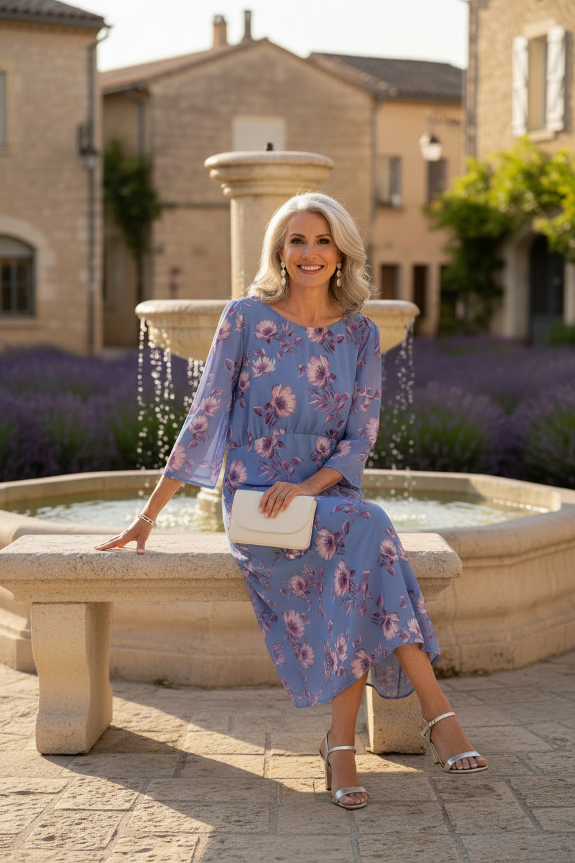 Vestido azul floral recto - pueblo provenzal