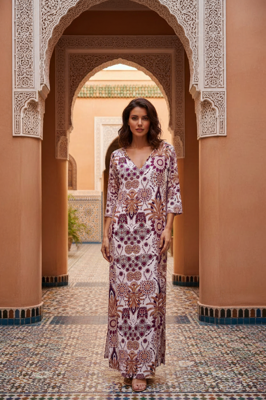 Vestido caftán punto seda tribal