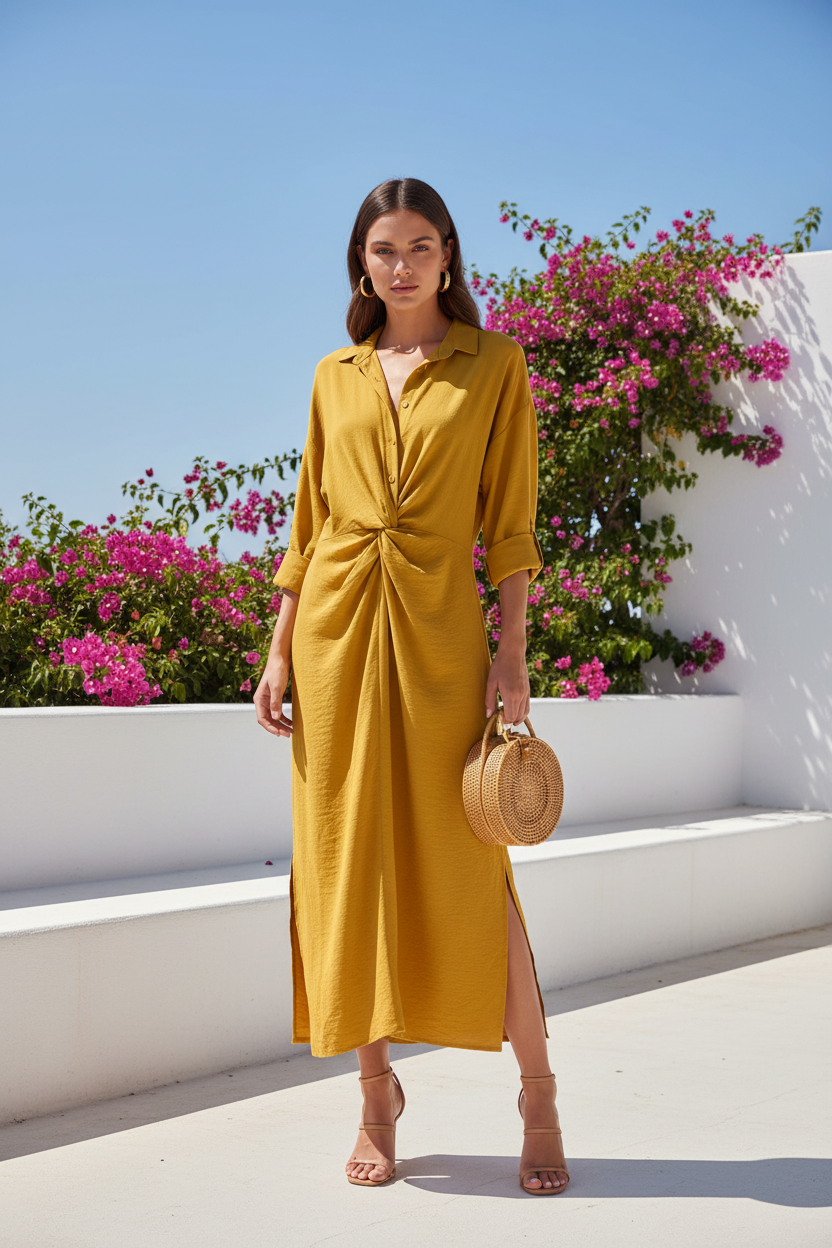 Vestido Camisero Mostaza - Look Terraza