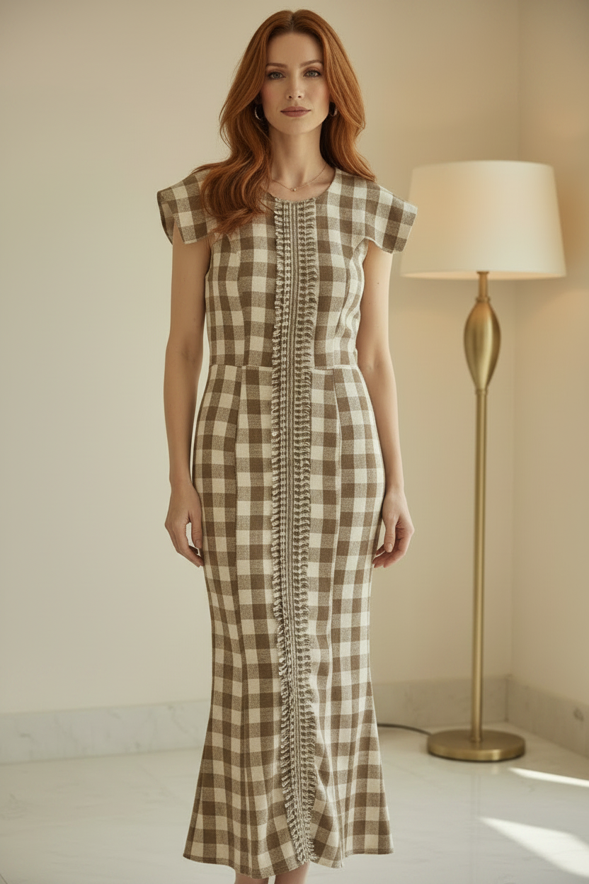 Vestido cuadros topo - máximo acercamiento cuerpo entero