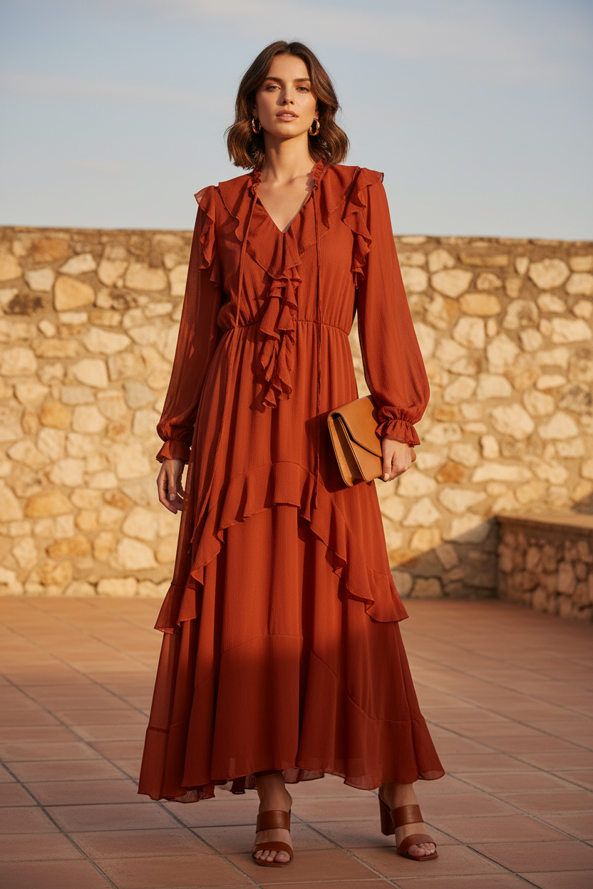 Vestido Gasa - Teja