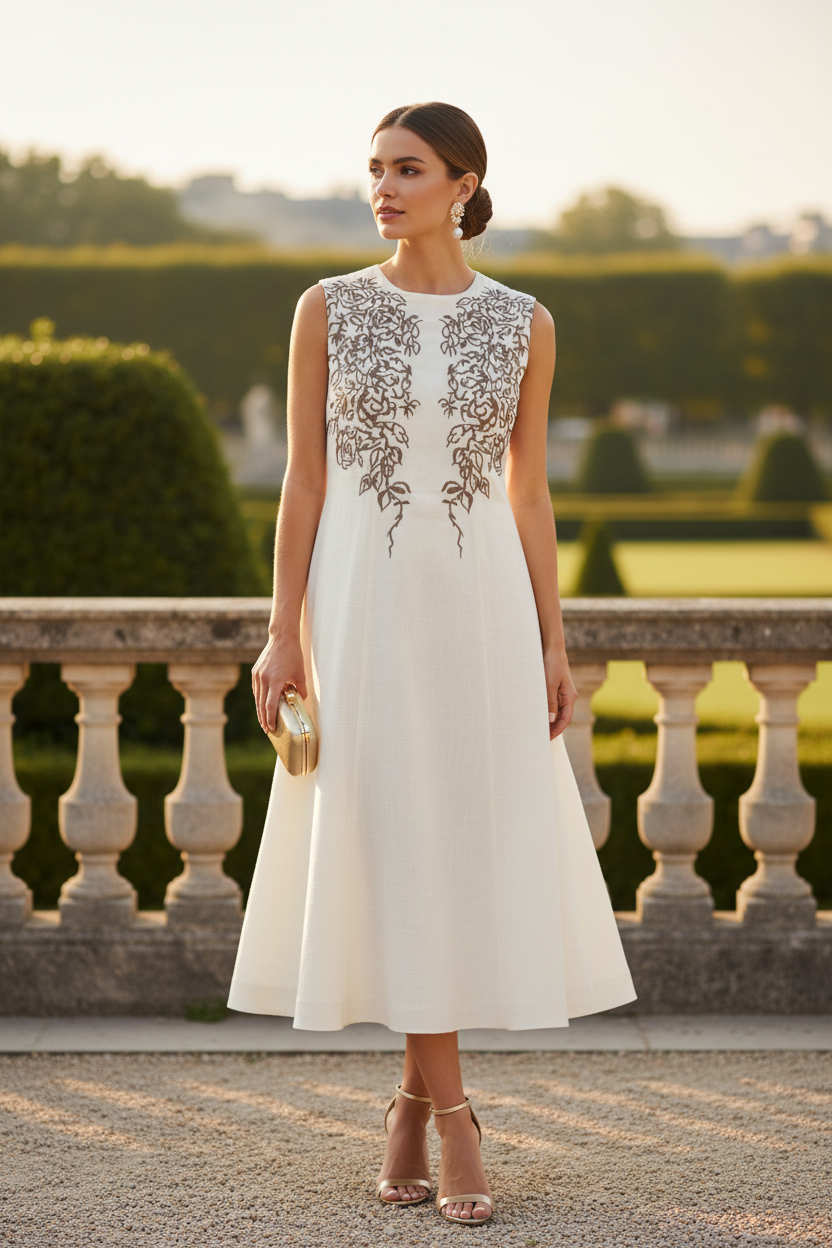 Vestido largo bordados - jardín parisino