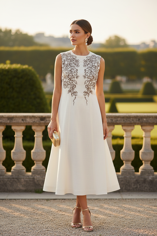 Vestido largo bordados - jardín parisino