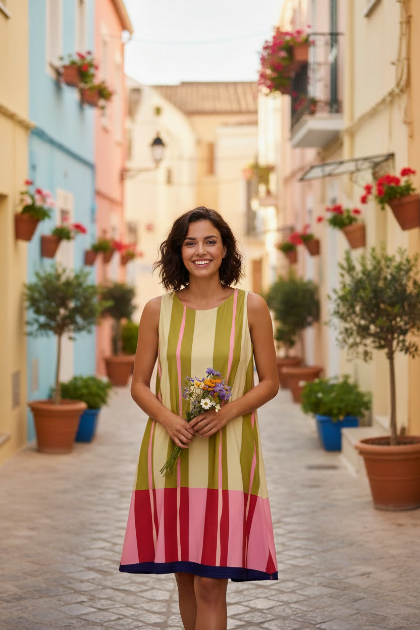 Vestido rayas corto – bajo morado