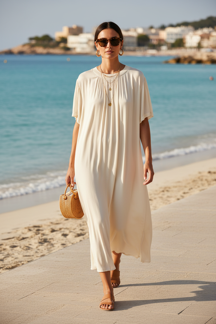 Vestido satinado look playa