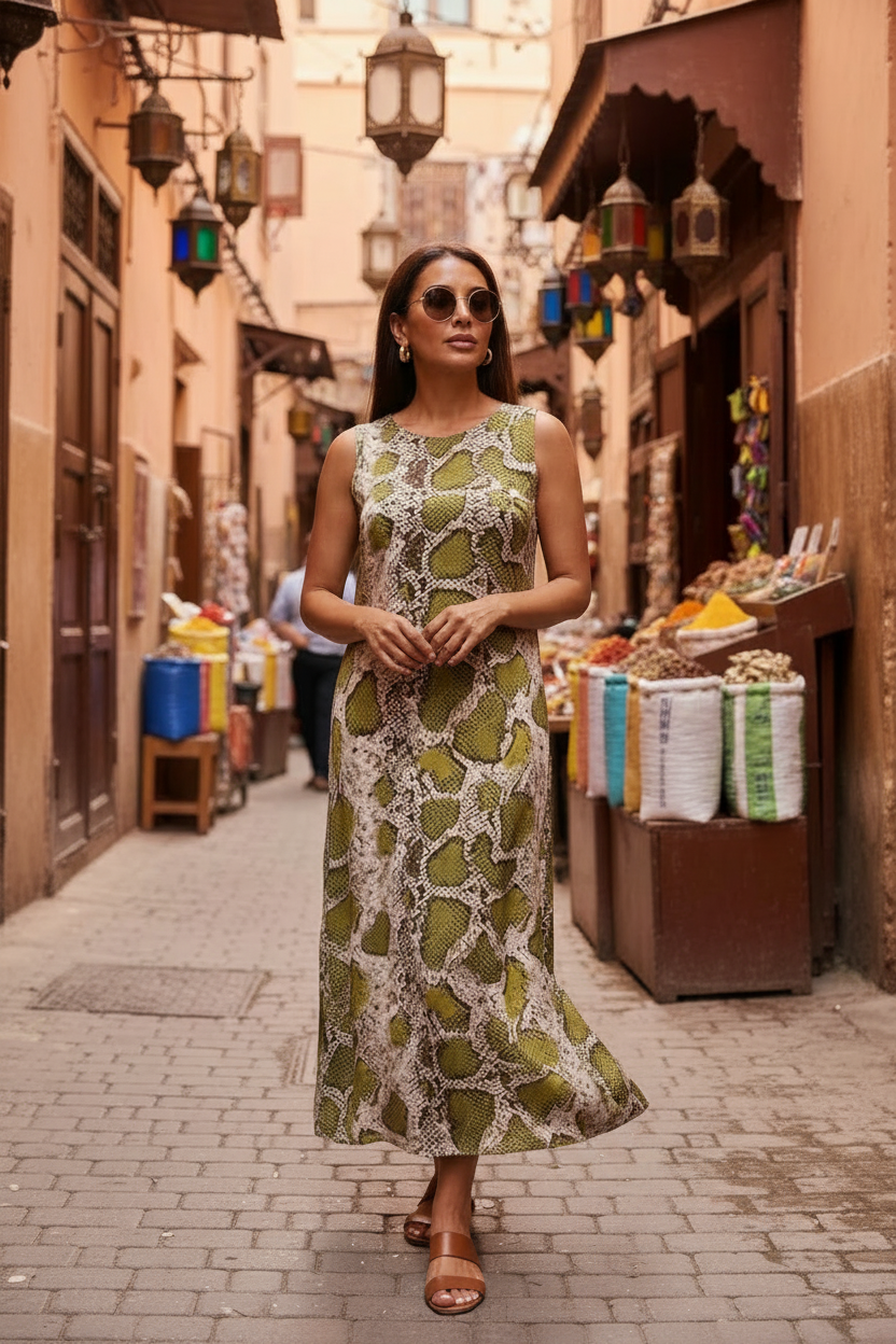 Vestido satinado estampado serpiente
