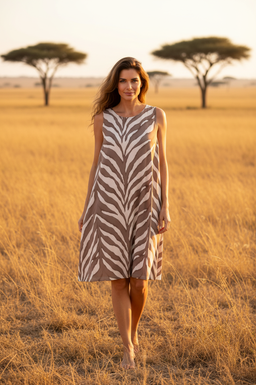 Vestido Zebra Taupe Crudo Safari sin collar
